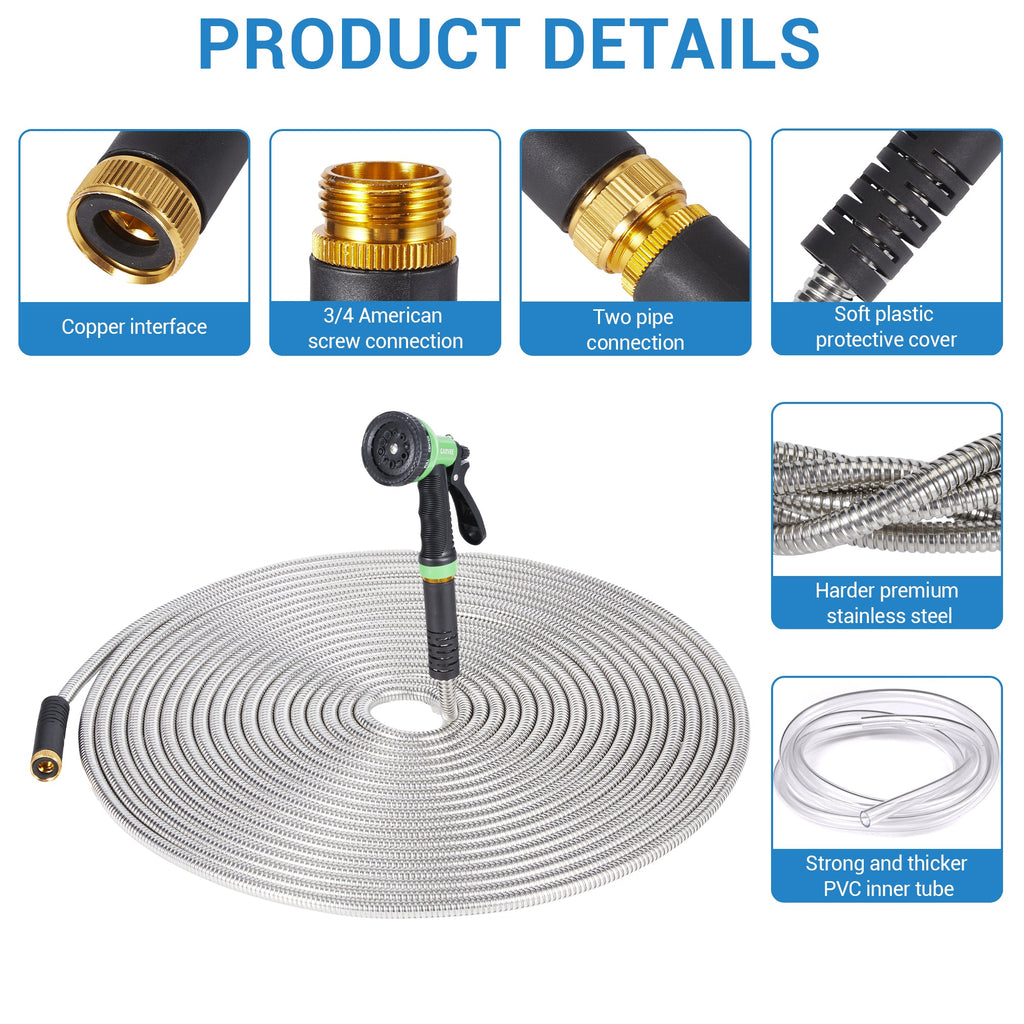 Greenhaus Gardening Heavy Duty Metal Garden Hose 100 FT with Brass Connectors