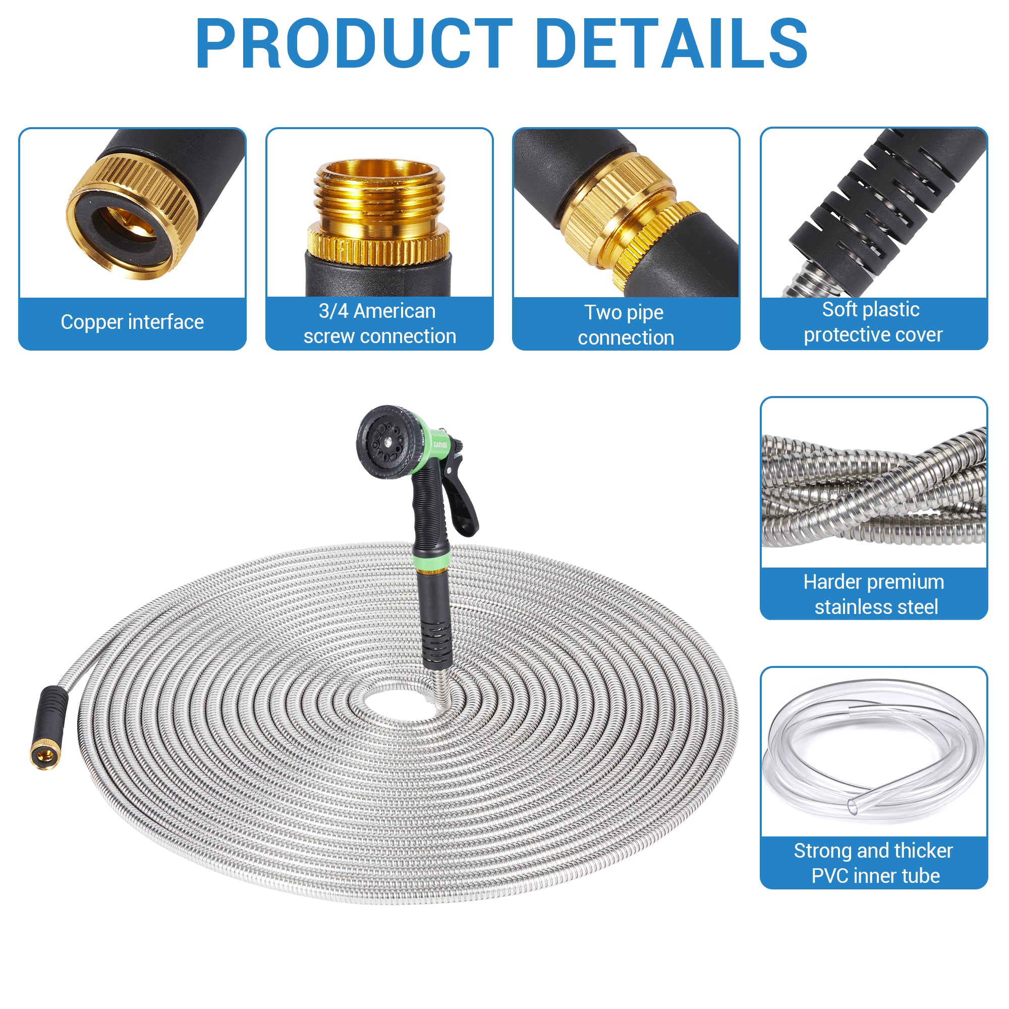 Greenhaus Gardening Heavy Duty Metal Garden Hose 100 FT with Brass Connectors