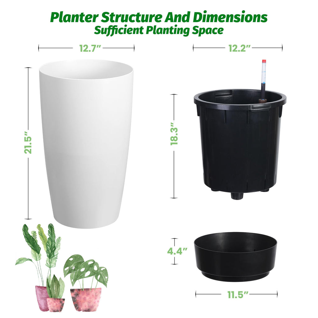 Greenhaus Gardening Modern 22-Inch Flower Pots with Drainage System Set of 2
