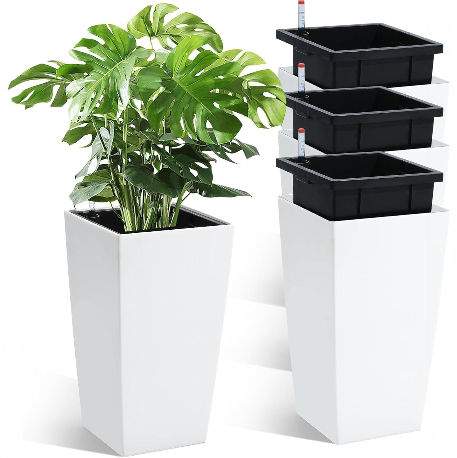 Greenhaus Gardening 16-Inch Self-Watering Tall Planters Set of 4