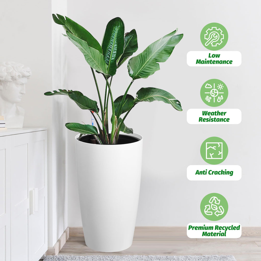 Greenhaus Gardening Modern 22-Inch Flower Pots with Drainage System Set of 2