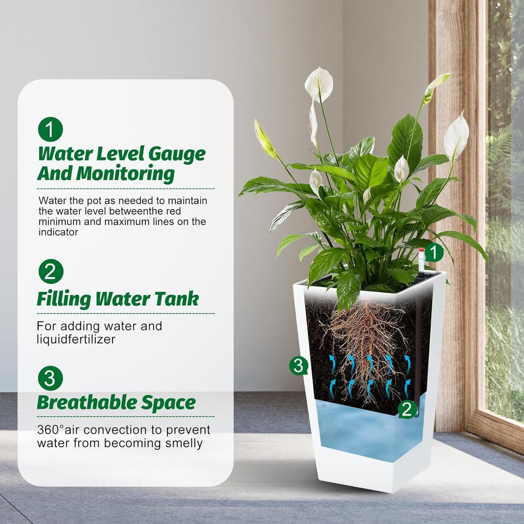 Greenhaus Gardening 16-Inch Self-Watering Tall Planters Set of 4