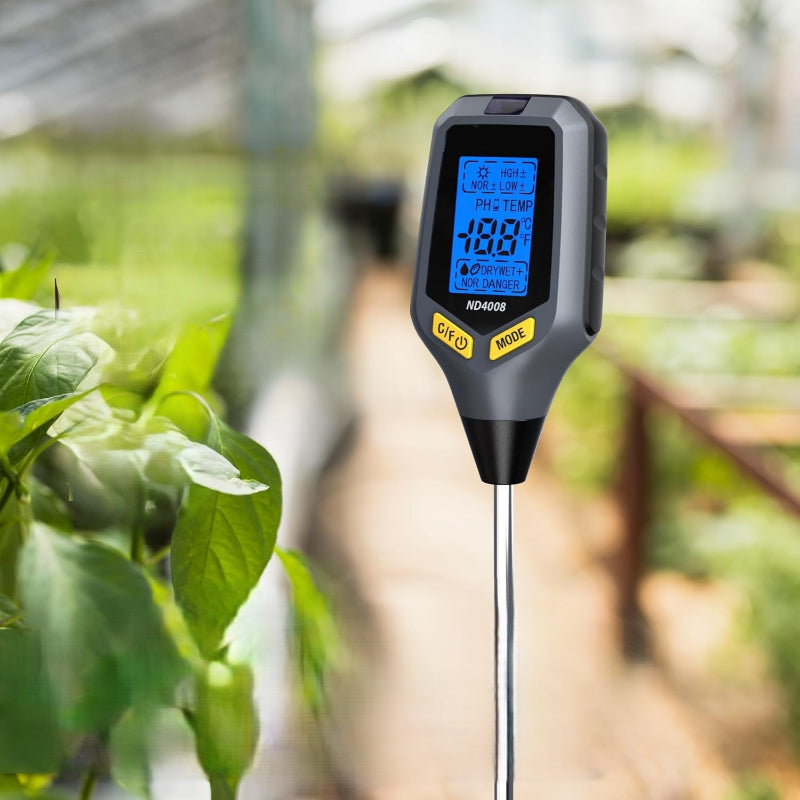 Greenhaus Gardening Digital Soil Meter for pH, Moisture, Temperature & Light