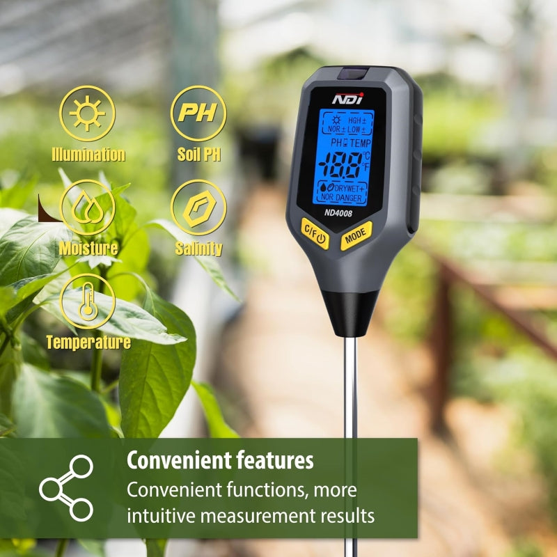 Greenhaus Gardening Plant Soil Tester with Backlit LCD Display