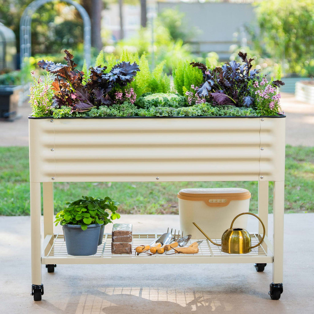 Greenhaus Gardening Elevated Garden Bed 2x4 with Wheels & Drainage Planter