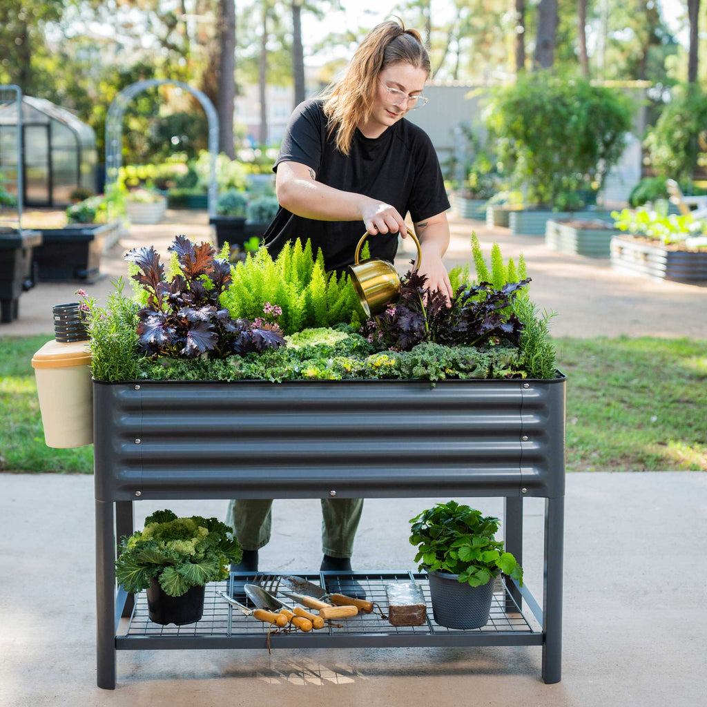 Greenhaus Gardening Elevated Garden Bed 2x4 with Wheels & Drainage Planter