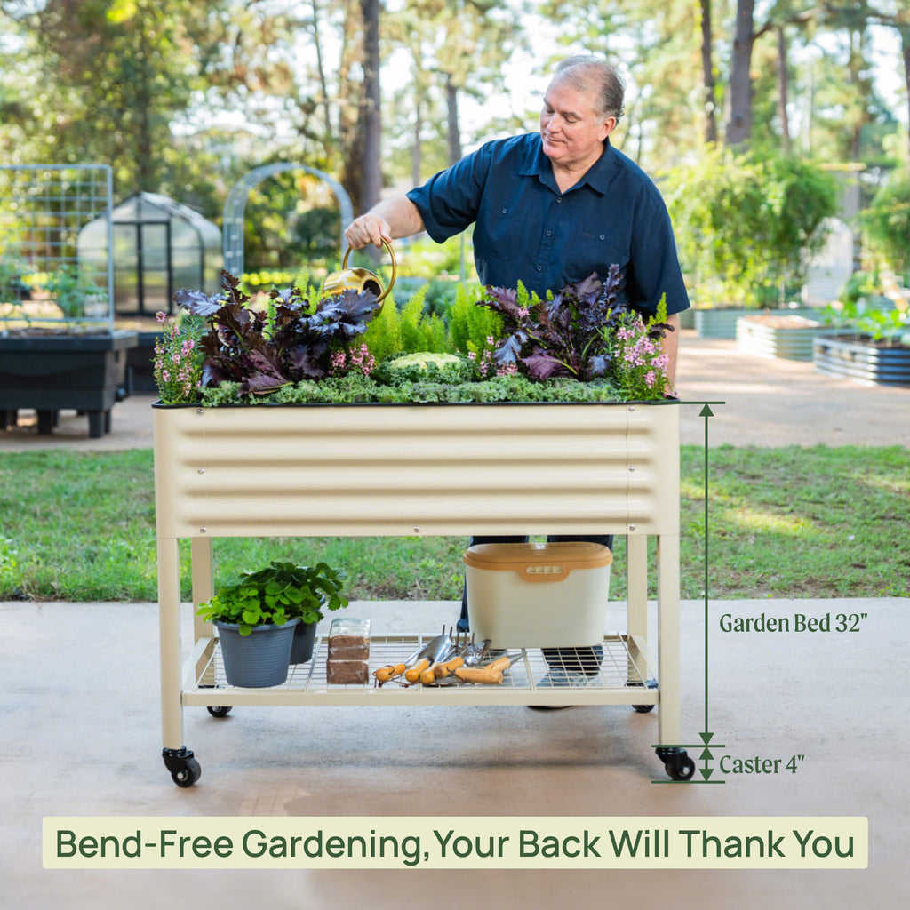 Greenhaus Gardening Elevated Garden Bed 2x4 with Wheels & Drainage Planter