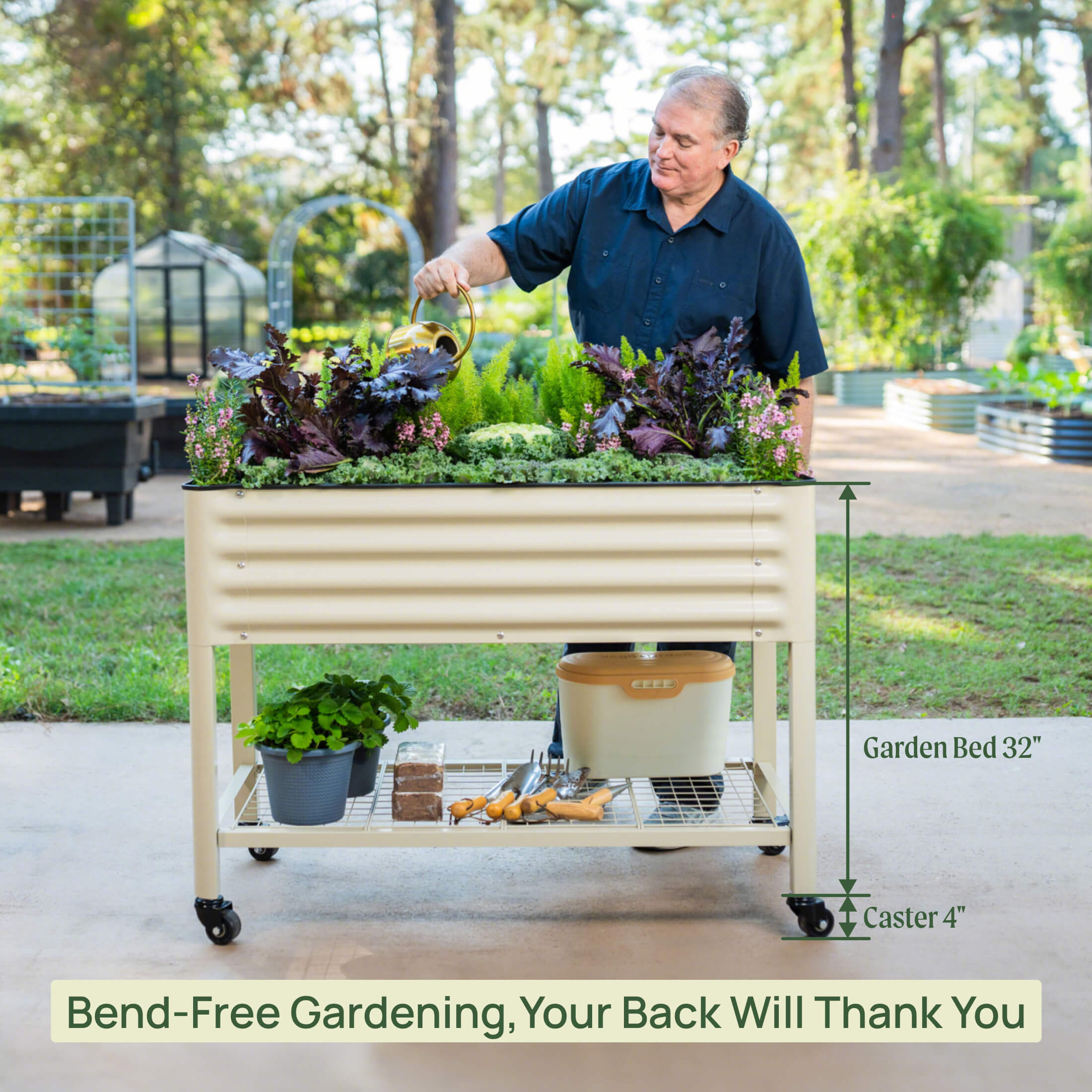 Greenhaus Gardening Elevated Garden Bed 2x4 with Wheels & Drainage Planter