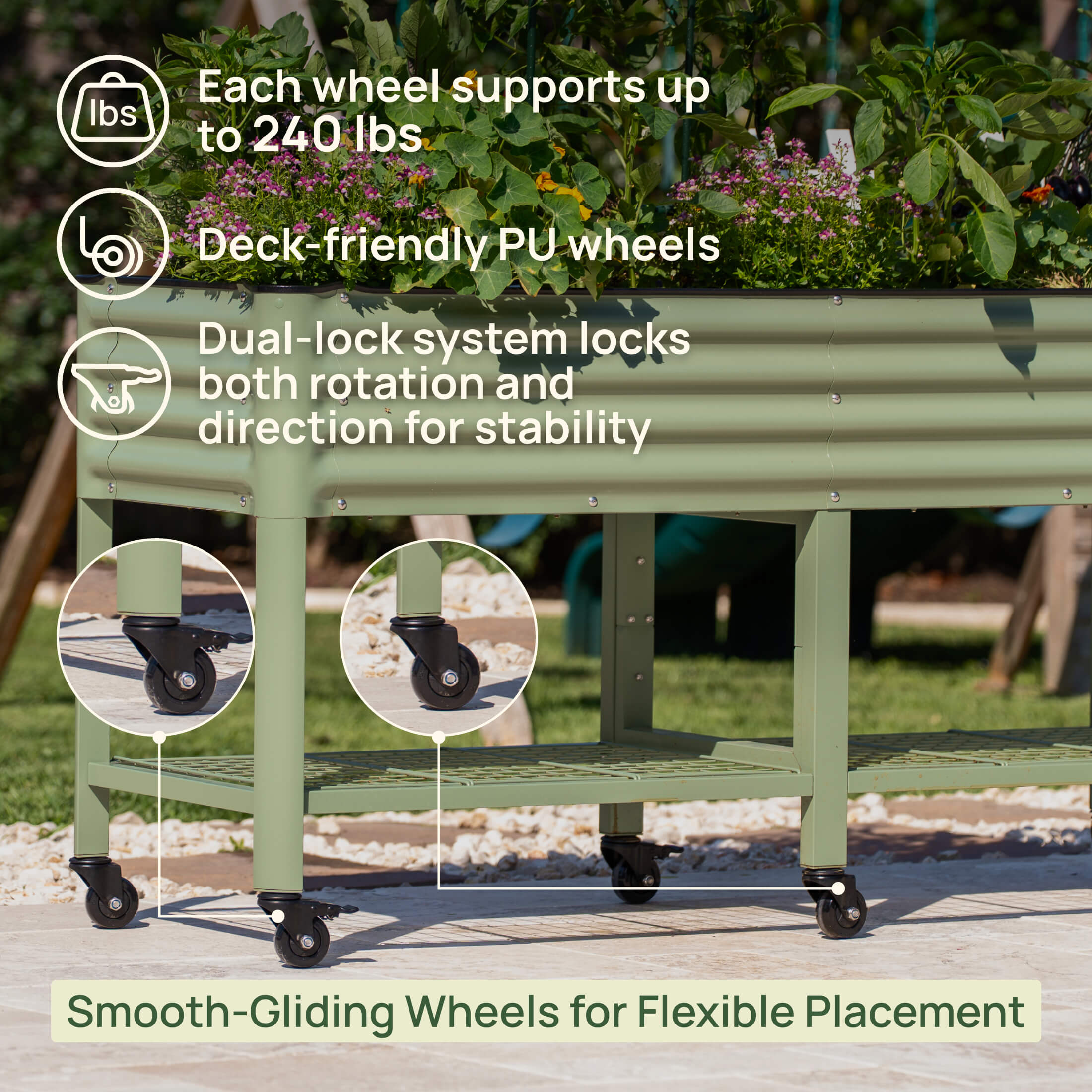 Greenhaus Gardening Elevated Garden Bed 2x4 with Wheels & Drainage Planter