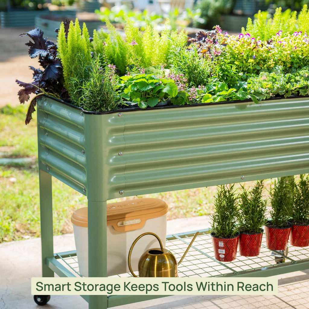 Greenhaus Gardening Elevated Garden Bed 2x4 with Wheels & Drainage Planter