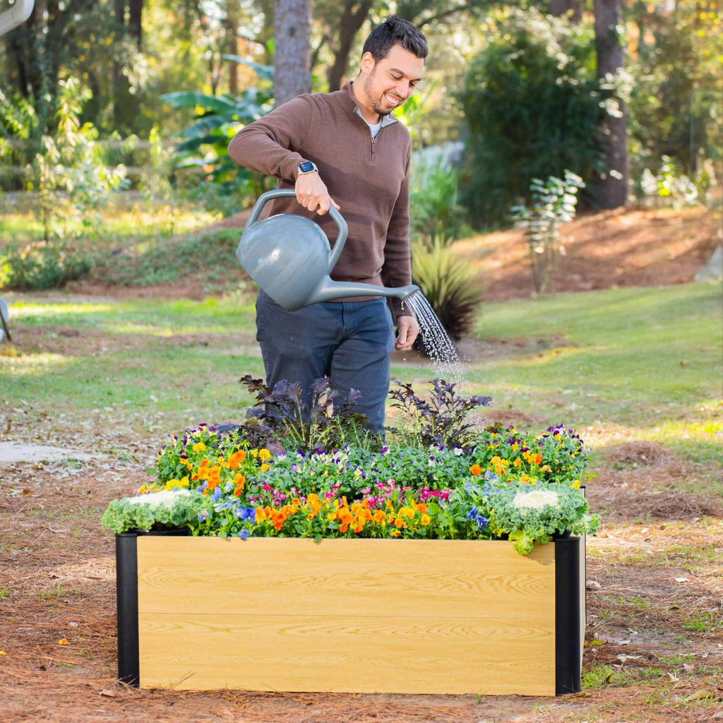 Greenhaus Gardening 16" Tall Woodgrain 4' x 4' Metal Raised Garden Bed