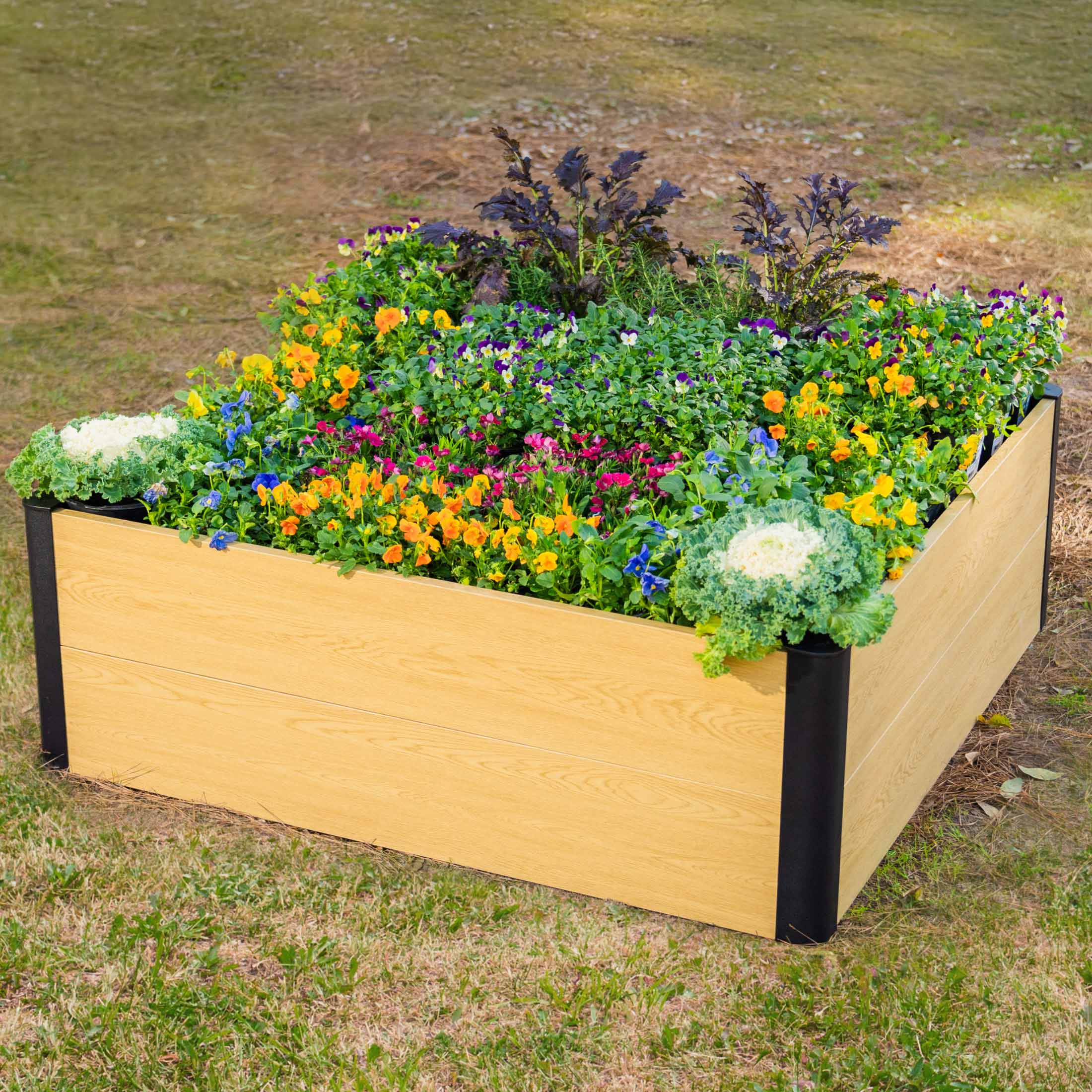Greenhaus Gardening 16" Tall Woodgrain 4' x 4' Metal Raised Garden Bed
