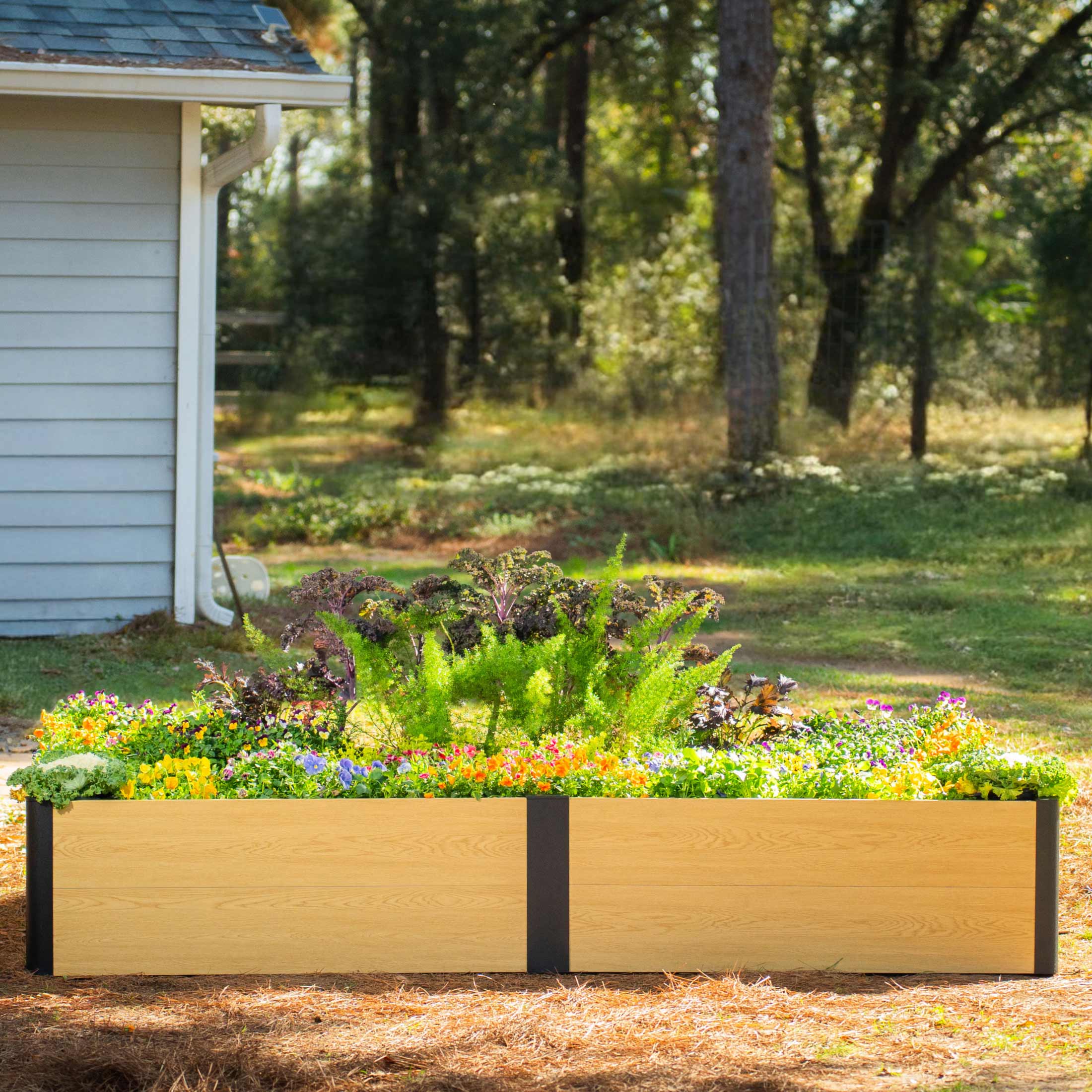 Greenhaus Gardening 4' x 8' Metal Raised Garden Bed with Woodgrain Finish