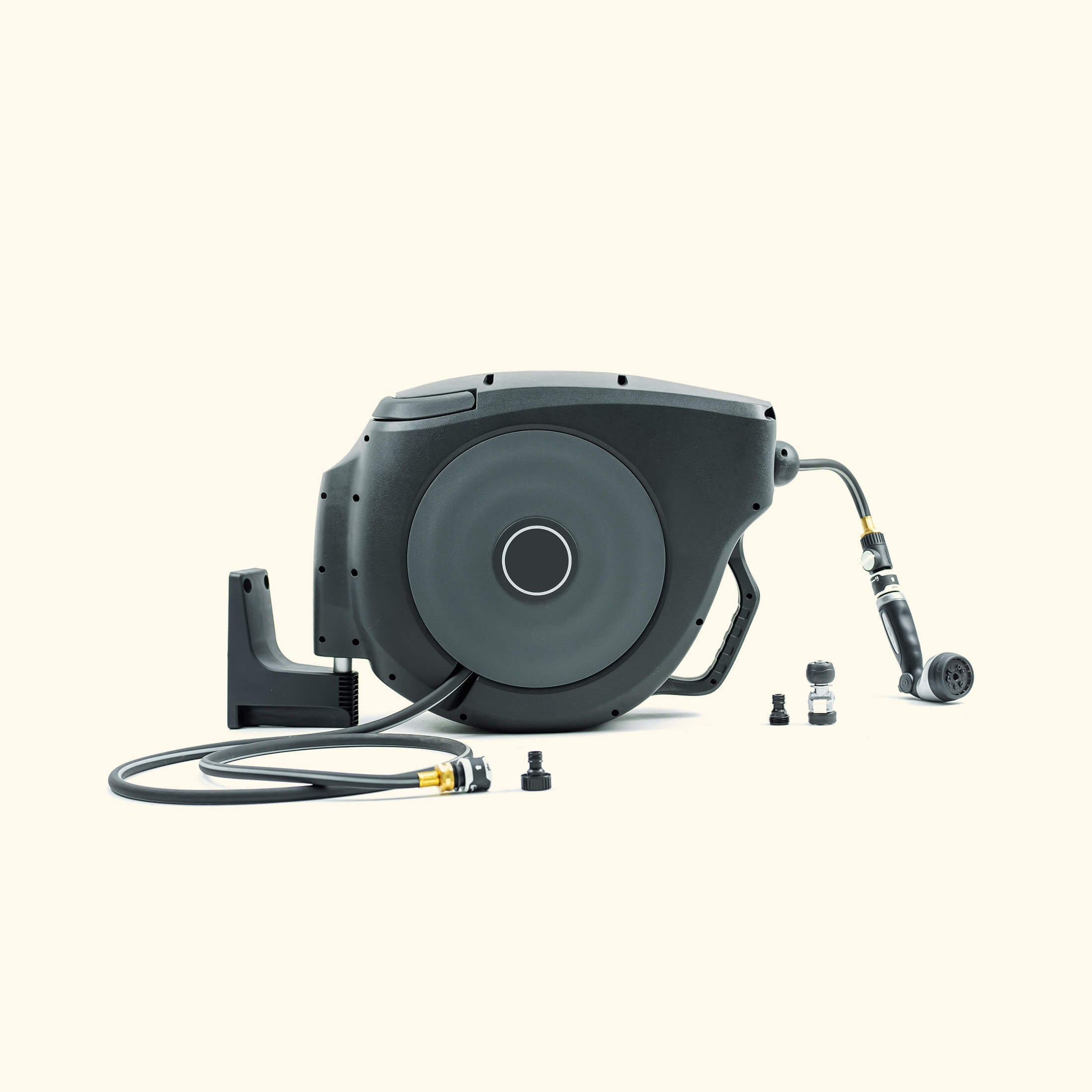 Greenhaus Gardening Retractable Garden Hose Reel Set with Spray Nozzle