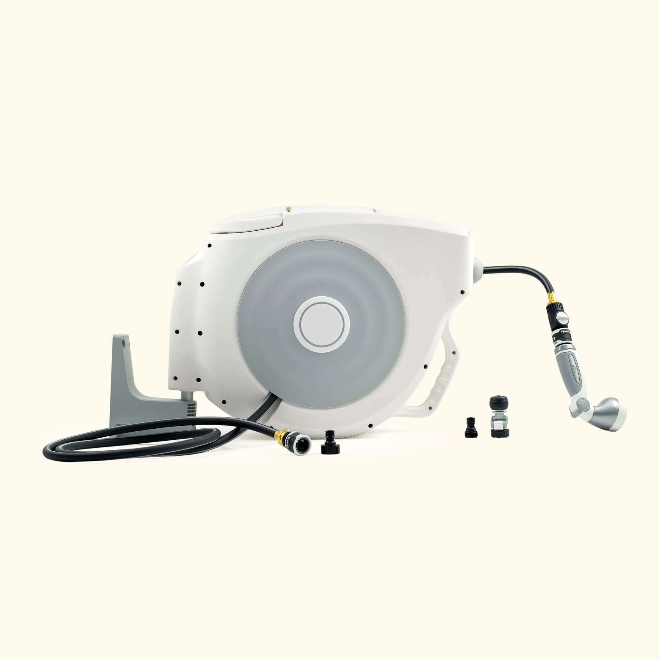 Greenhaus Gardening Retractable Garden Hose Reel Set with Spray Nozzle