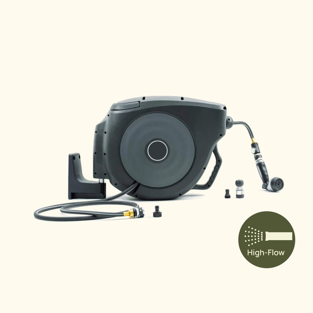 Greenhaus Gardening Retractable Hose Reel with Tangle-Free High-Flow Hose