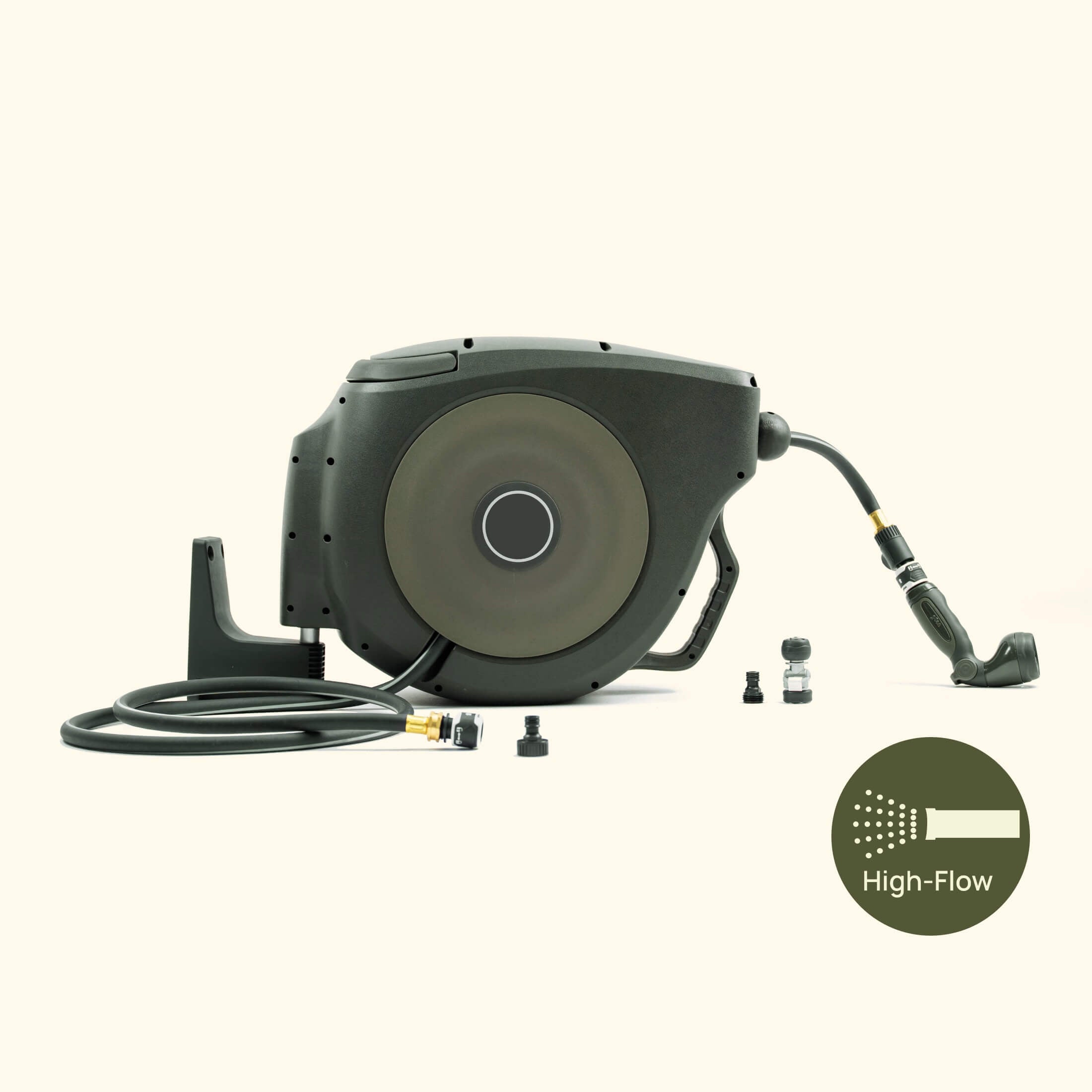 Greenhaus Gardening Retractable Hose Reel with Tangle-Free High-Flow Hose