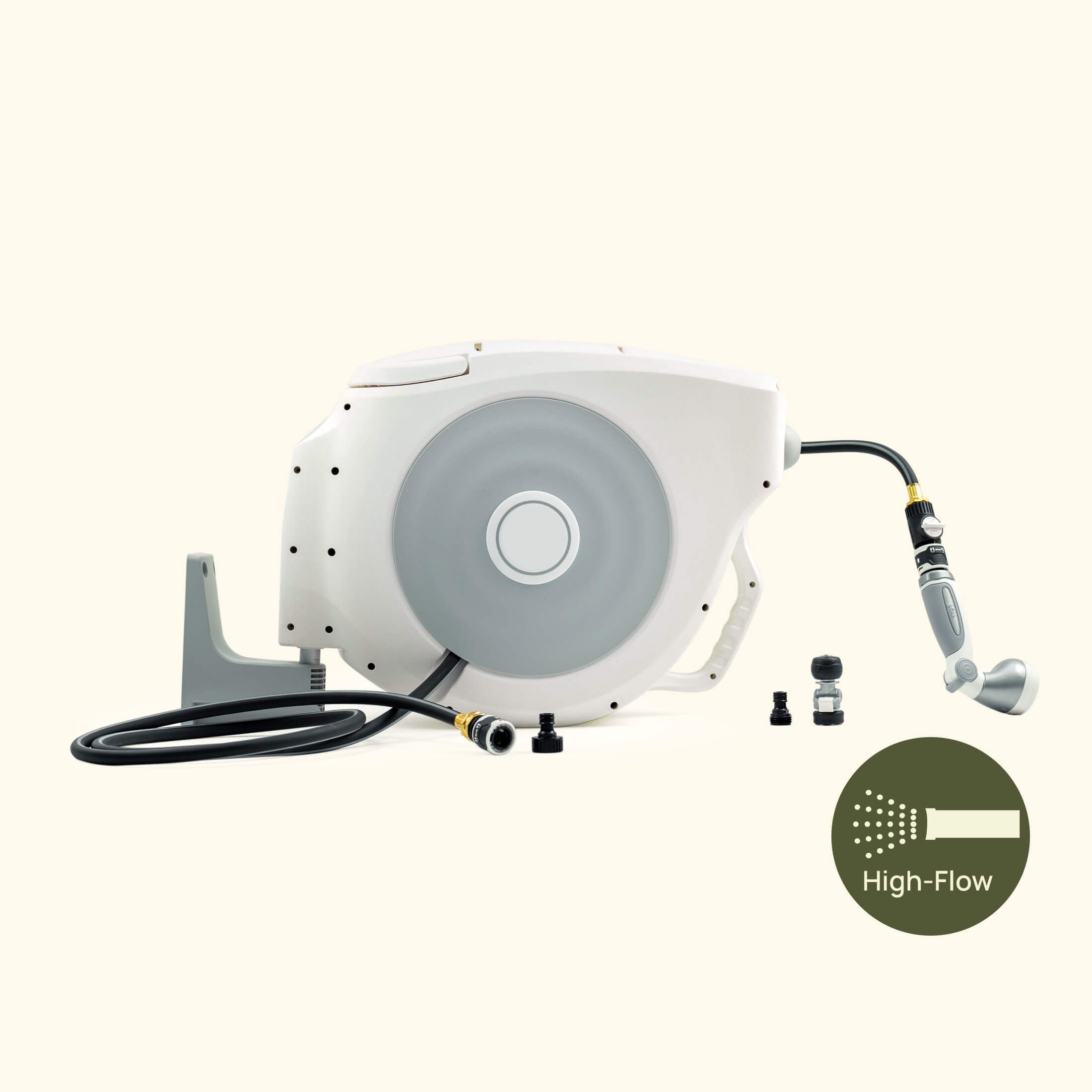Greenhaus Gardening Retractable Hose Reel with Tangle-Free High-Flow Hose