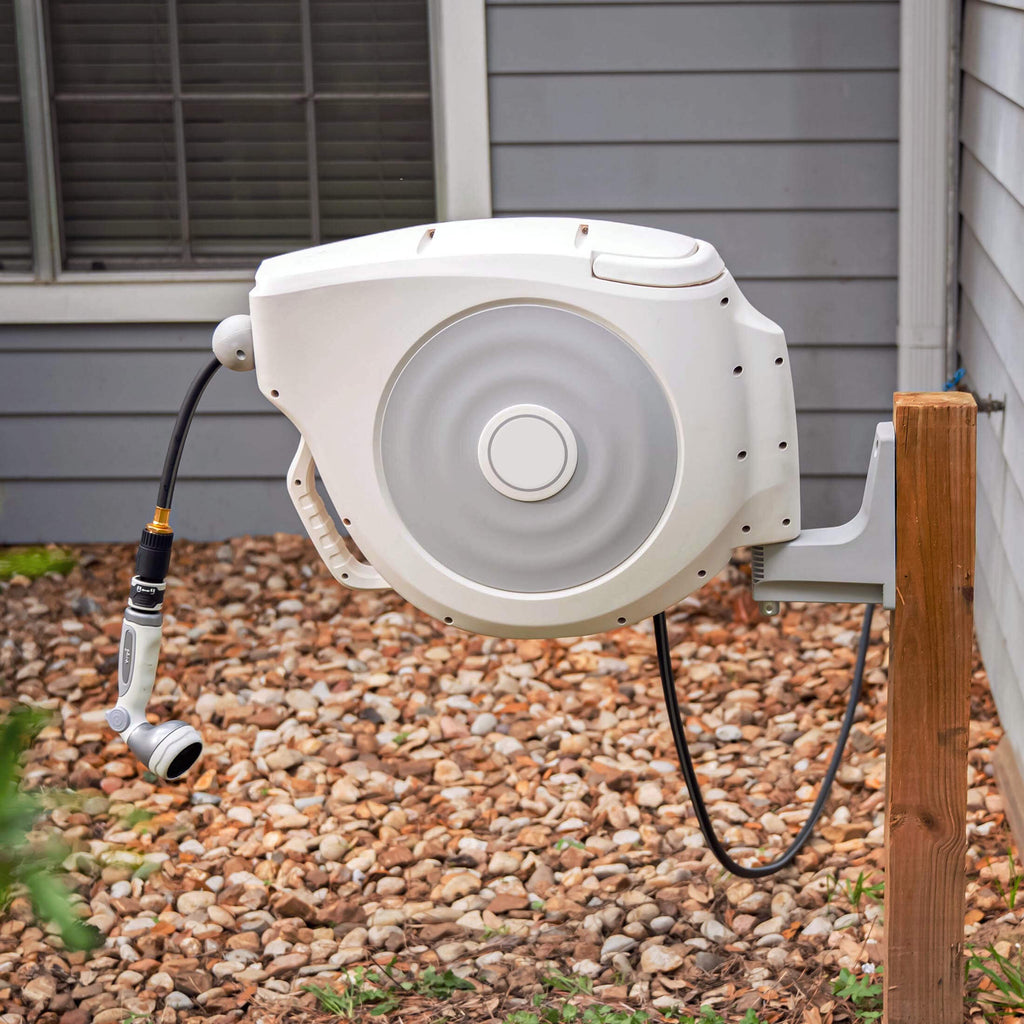 Greenhaus Gardening Retractable Hose Reel with Tangle-Free High-Flow Hose