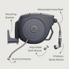 Greenhaus Gardening Retractable Garden Hose Reel Set with Spray Nozzle
