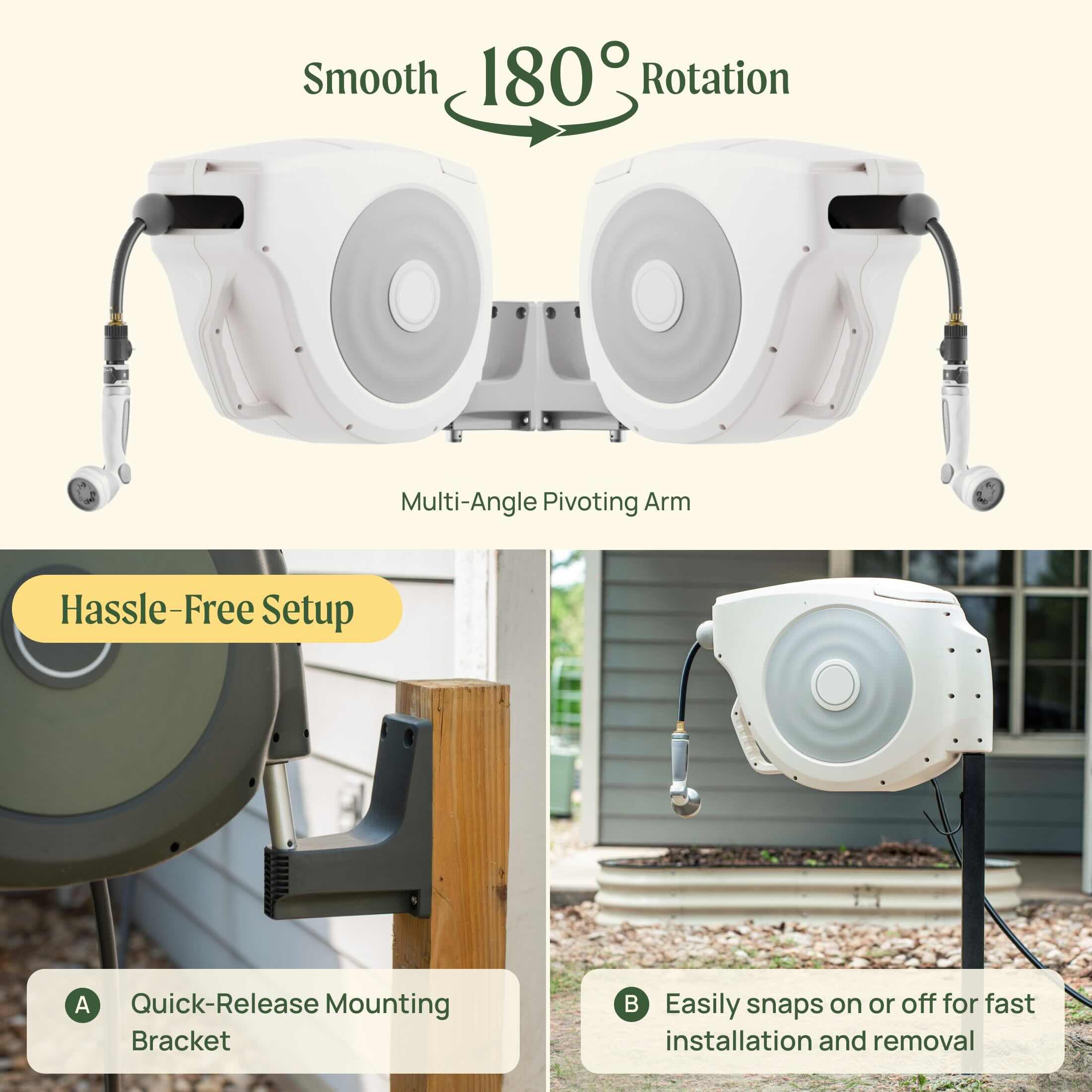Greenhaus Gardening Retractable Hose Reel with Tangle-Free High-Flow Hose