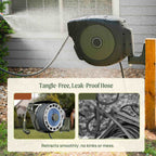 Greenhaus Gardening Retractable Garden Hose Reel Set with Spray Nozzle