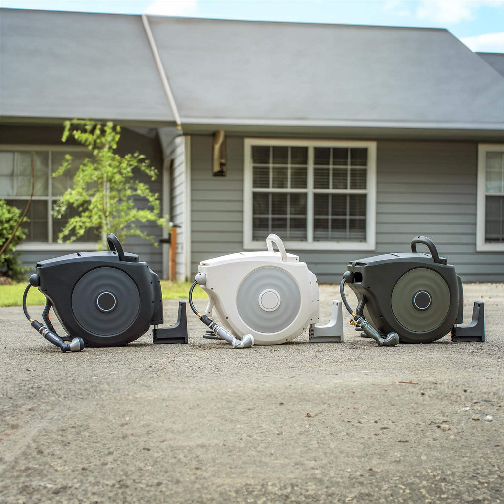 Greenhaus Gardening Retractable Hose Reel with Tangle-Free High-Flow Hose