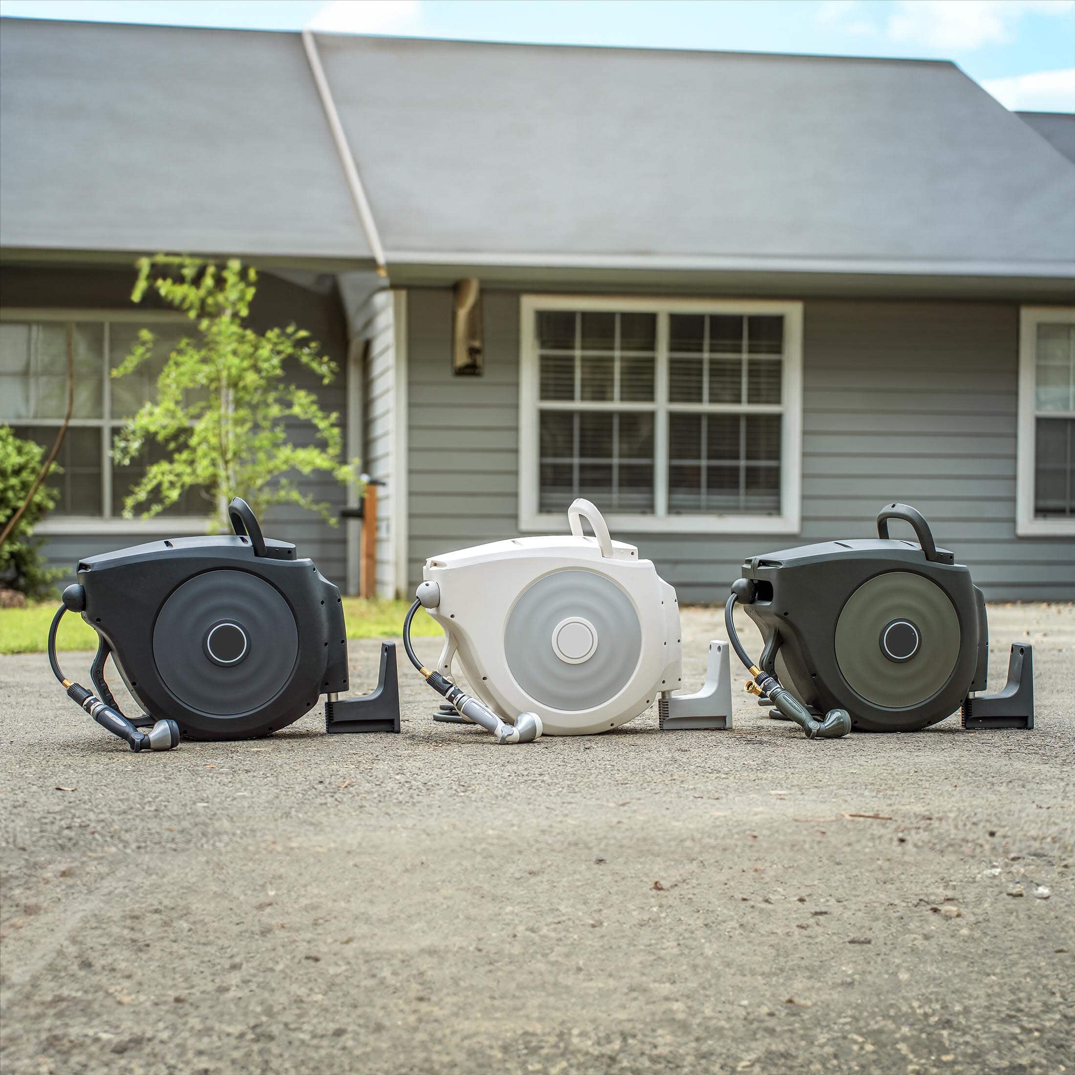 Greenhaus Gardening Retractable Hose Reel with Tangle-Free High-Flow Hose