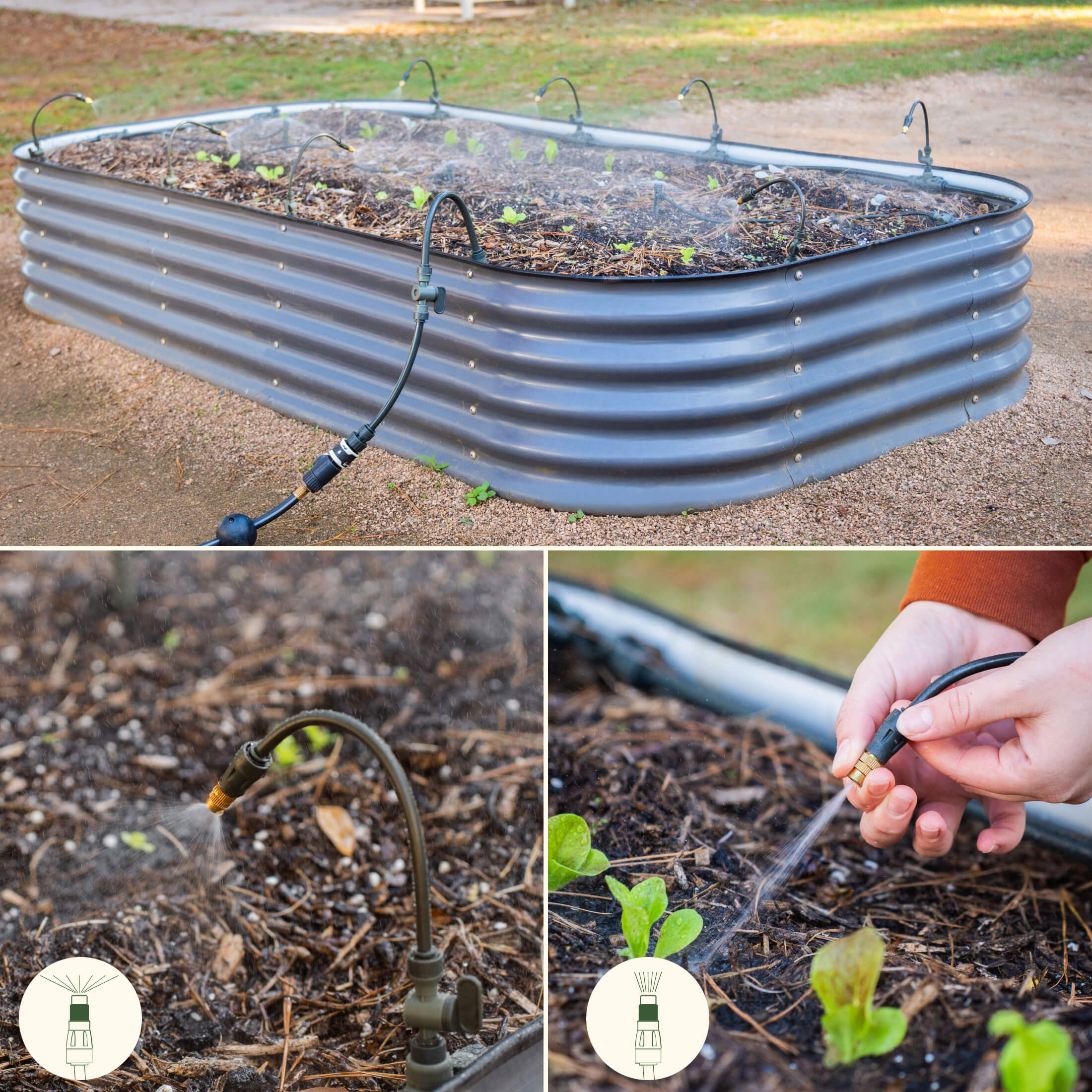 Greenhaus Gardening Drip Irrigation Kit for Raised Garden Beds with Adjustable Spray Modes