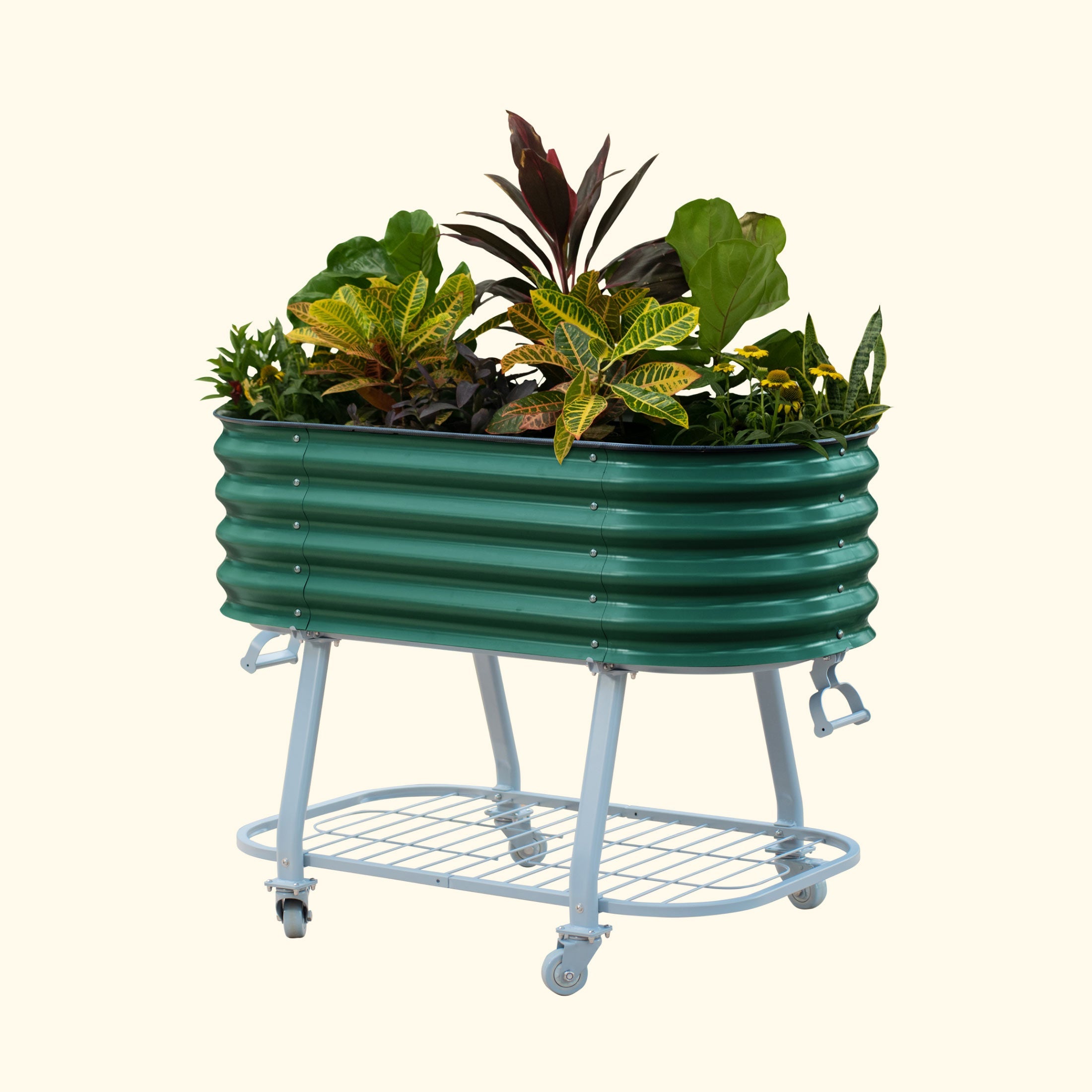 Greenhaus Gardening Self-Watering Elevated Garden Bed with Wheels & Storage Shelf Planter