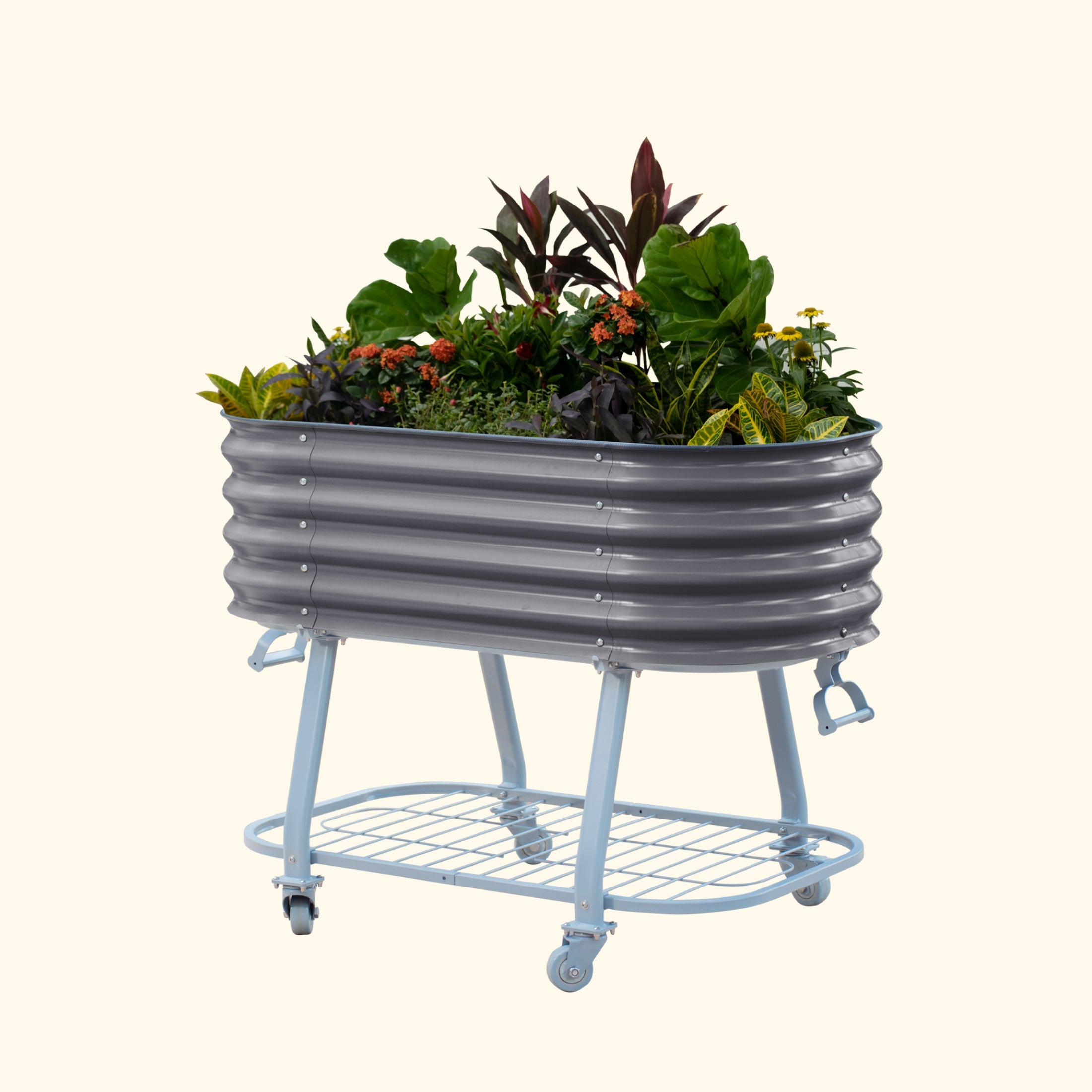 Greenhaus Gardening Self-Watering Elevated Garden Bed with Wheels & Storage Shelf Planter