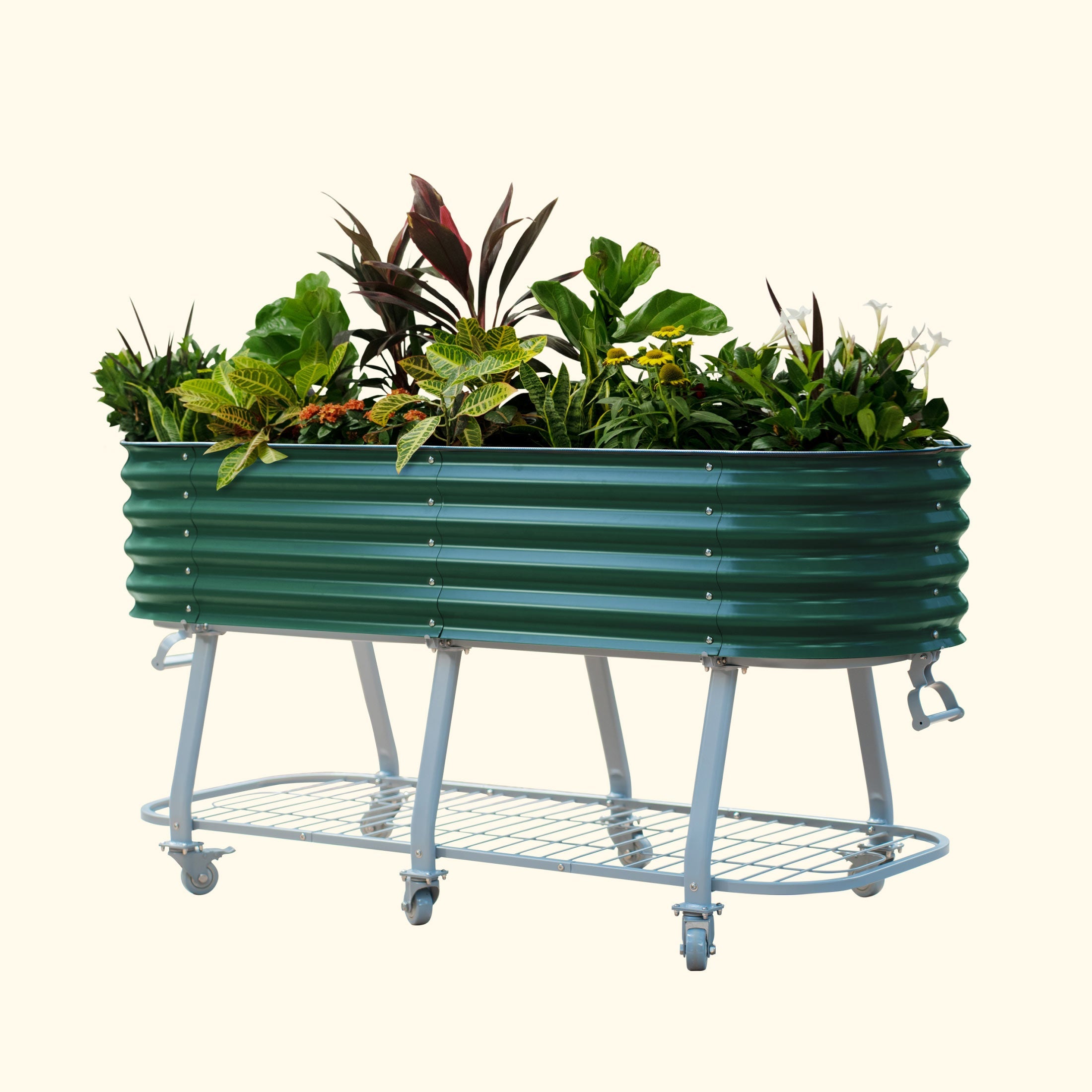 Greenhaus Gardening Self-Watering Elevated Garden Bed with Wheels & Storage Shelf Planter