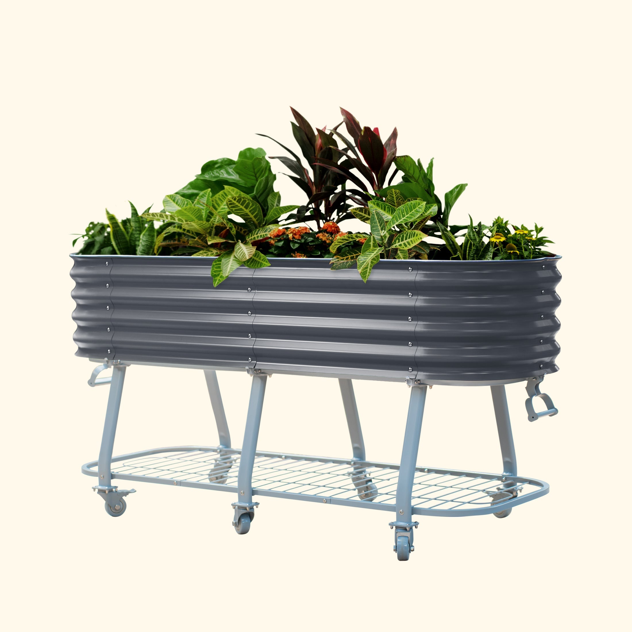Greenhaus Gardening Self-Watering Elevated Garden Bed with Wheels & Storage Shelf Planter