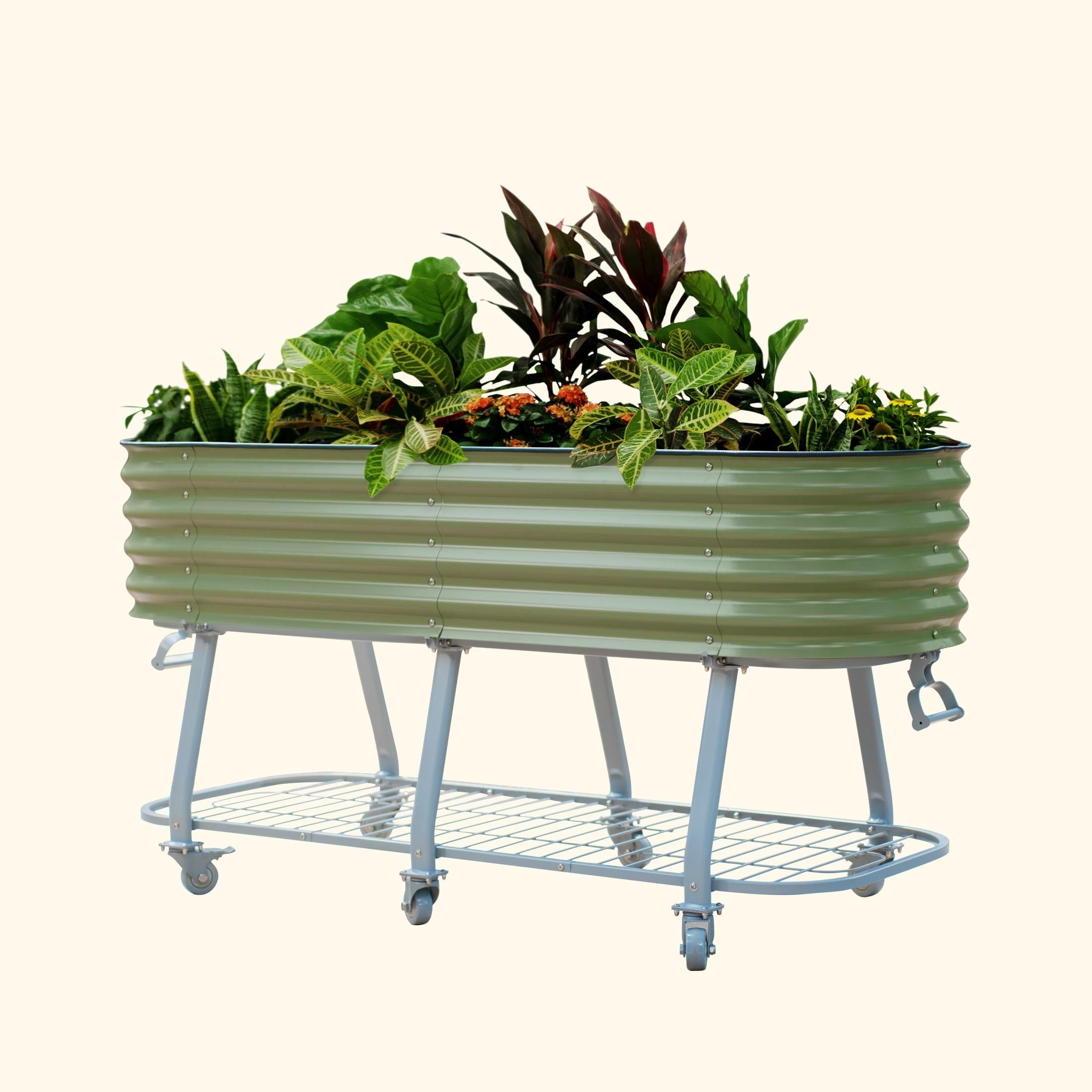 Greenhaus Gardening Self-Watering Elevated Garden Bed with Wheels & Storage Shelf Planter