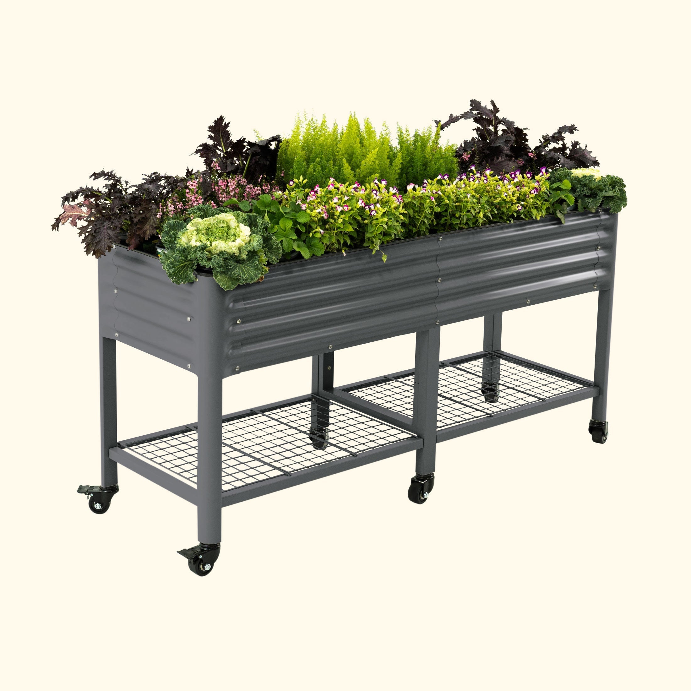 Greenhaus Gardening Elevated Garden Bed 2x6 with Wheels & Storage Raised Planter Box