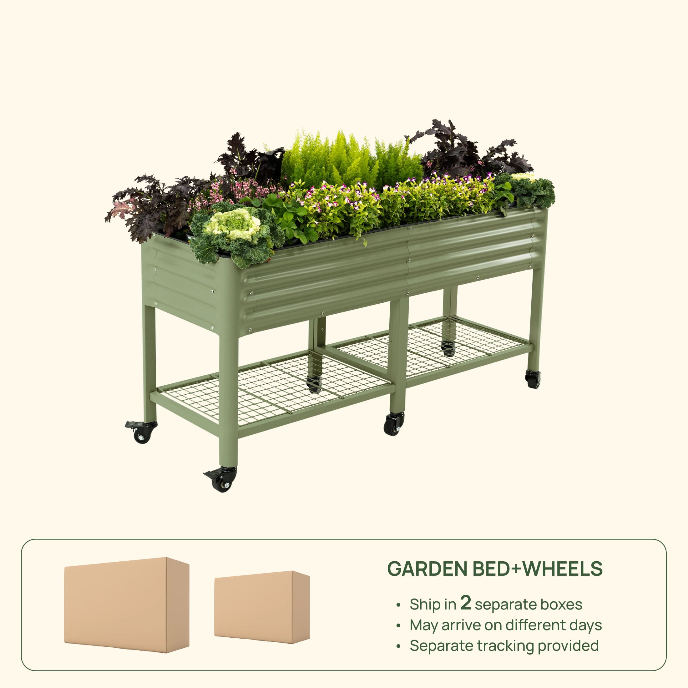 Greenhaus Gardening Elevated Garden Bed 2x6 with Wheels & Storage Raised Planter Box