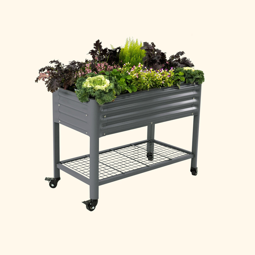 Greenhaus Gardening Elevated Garden Bed 2x4 with Wheels & Drainage Planter