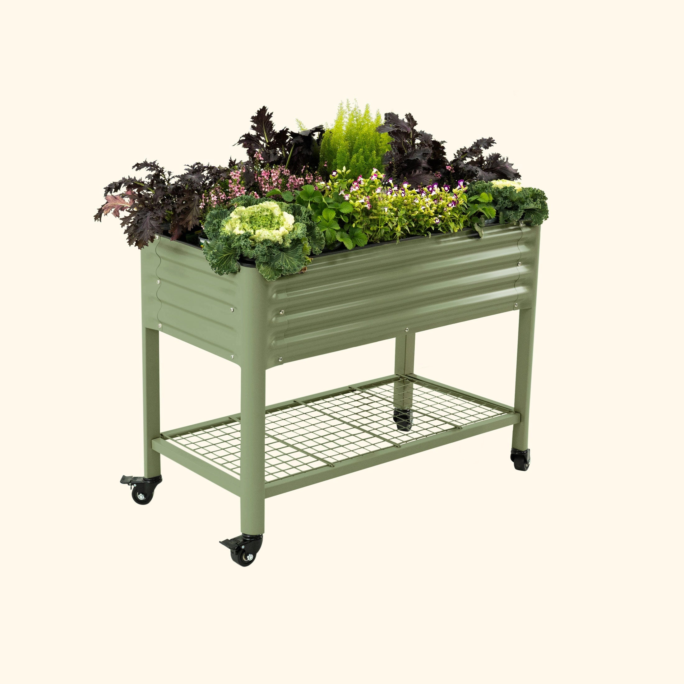 Greenhaus Gardening Elevated Garden Bed 2x4 with Wheels & Drainage Planter