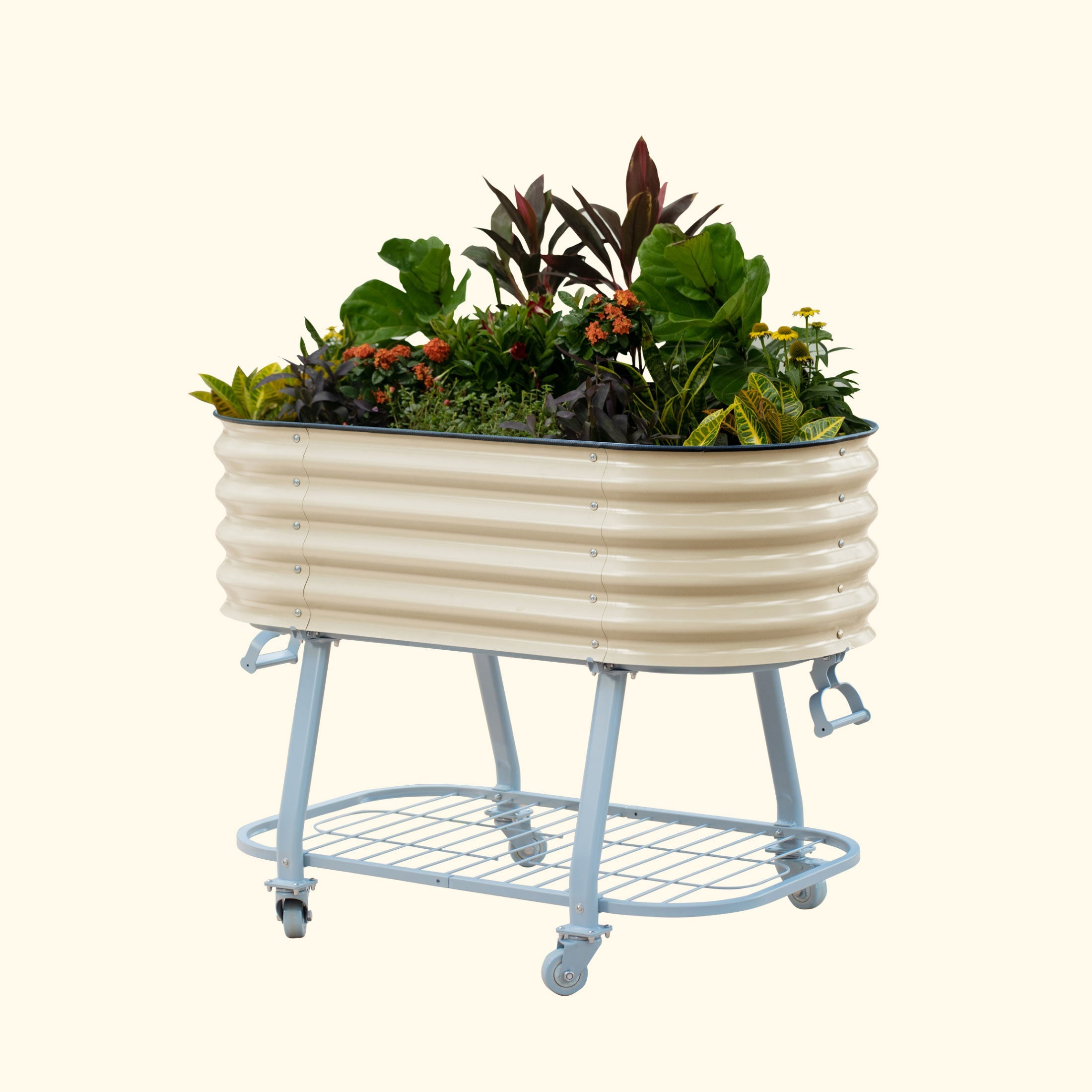 Greenhaus Gardening Self-Watering Elevated Garden Bed with Wheels & Storage Shelf Planter