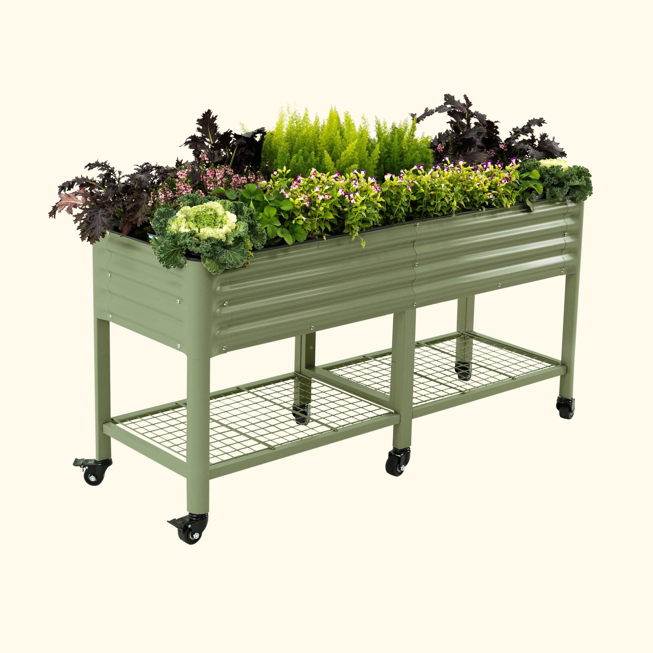 Greenhaus Gardening Elevated Garden Bed 2x6 with Wheels & Storage Raised Planter Box